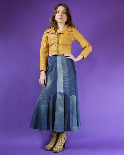 Vintage 1970s Patchwork Denim Skirt