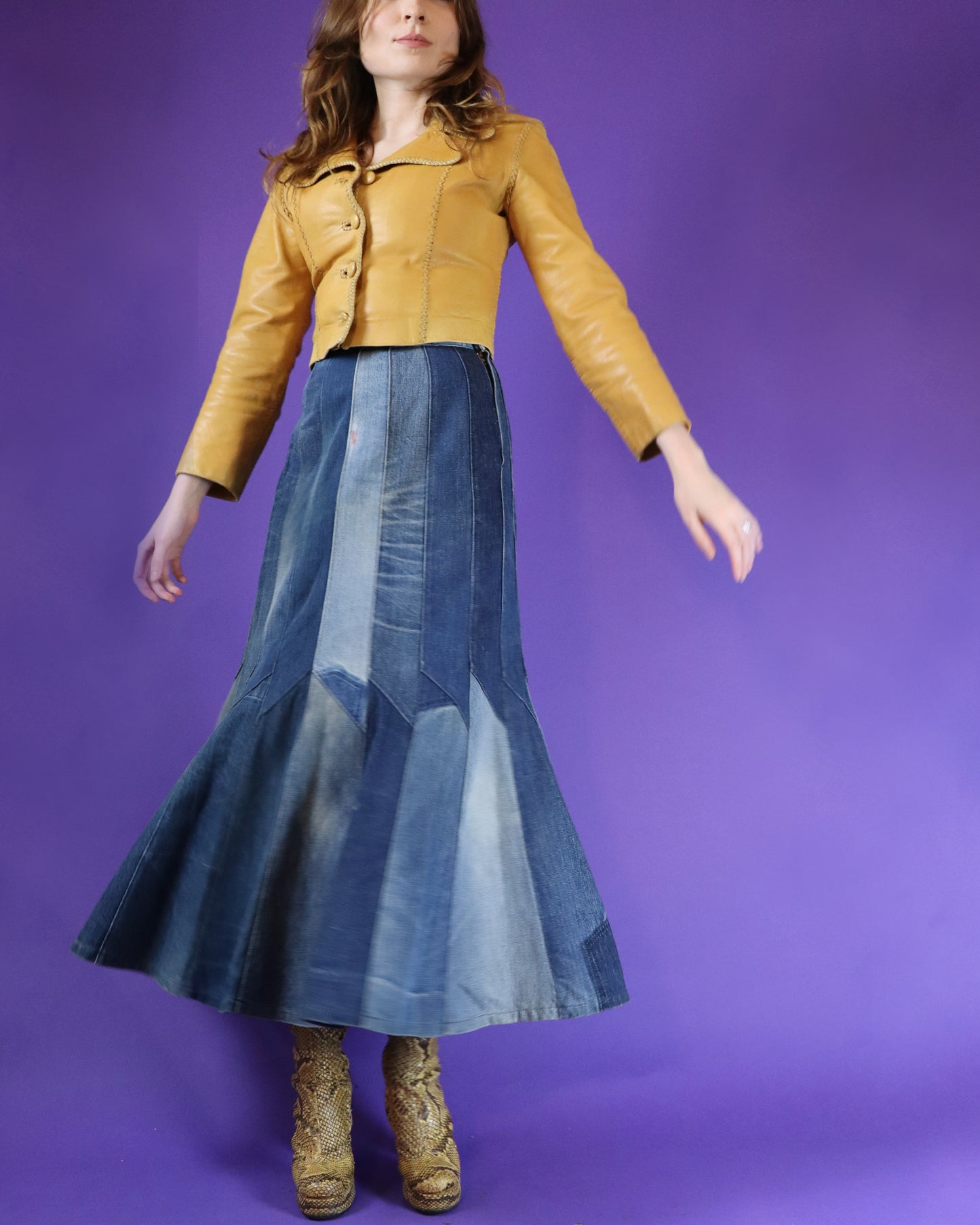 Vintage 1970s Patchwork Denim Skirt