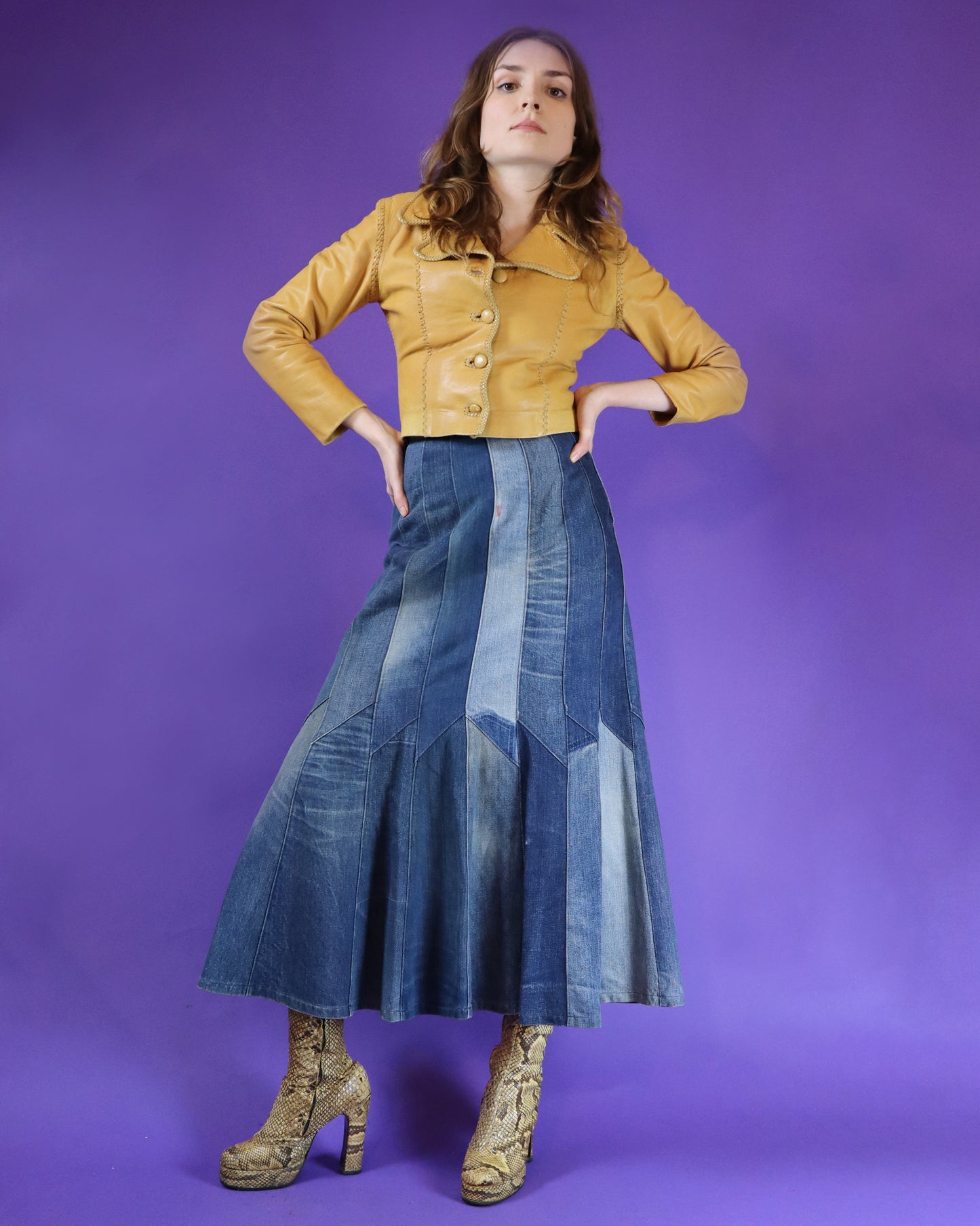 Vintage 1970s Patchwork Denim Skirt