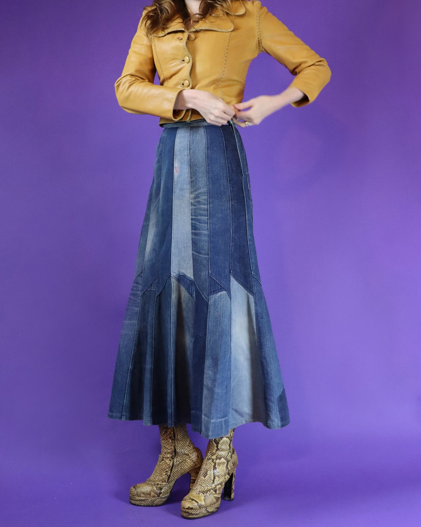 Vintage 1970s Patchwork Denim Skirt