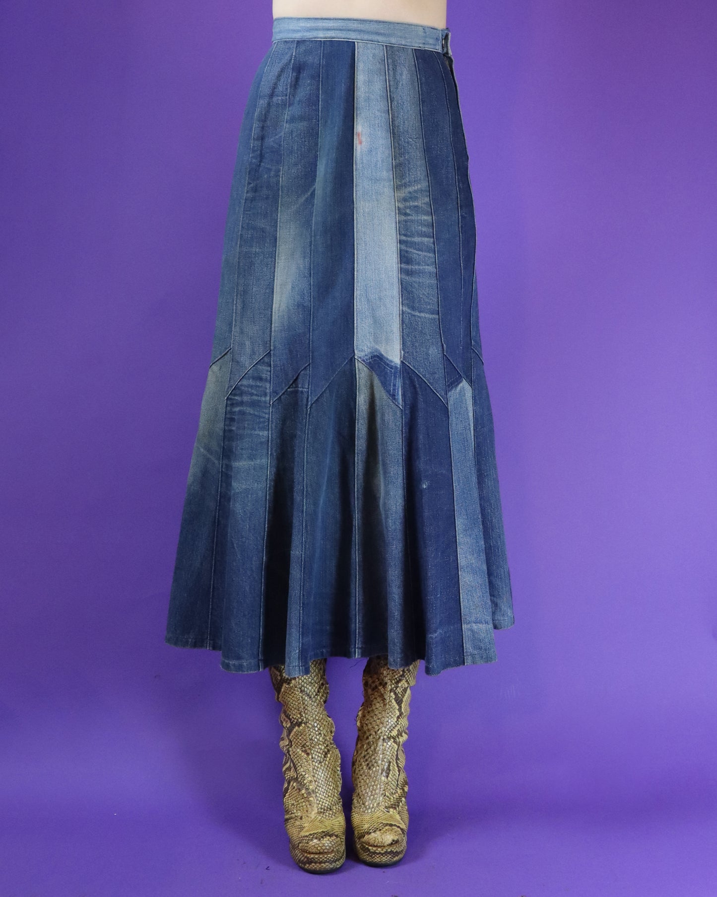 Vintage 1970s Patchwork Denim Skirt