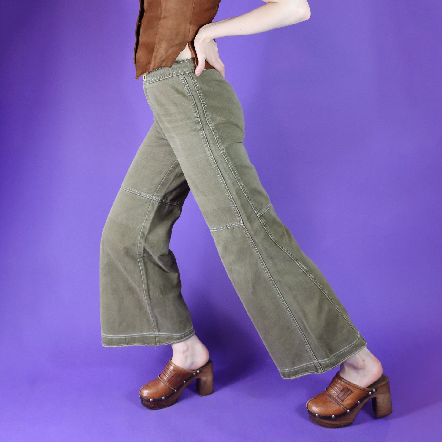 Vintage 1970s Olive Green Washed Out Flares by Roncelli