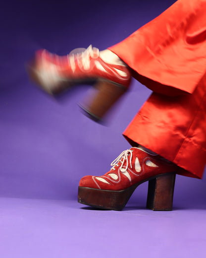 RARE Vintage Nunn Bush Glitter Red Suede Platform Shoes