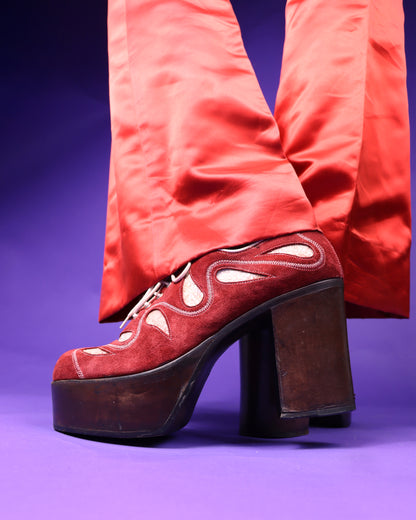 RARE Vintage Nunn Bush Glitter Red Suede Platform Shoes