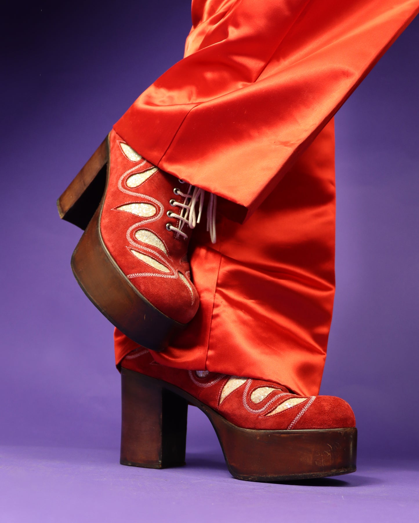 RARE Vintage Nunn Bush Glitter Red Suede Platform Shoes