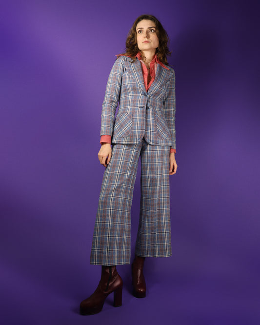 Vintage 1970s Plaid Trouser Suit with Flares