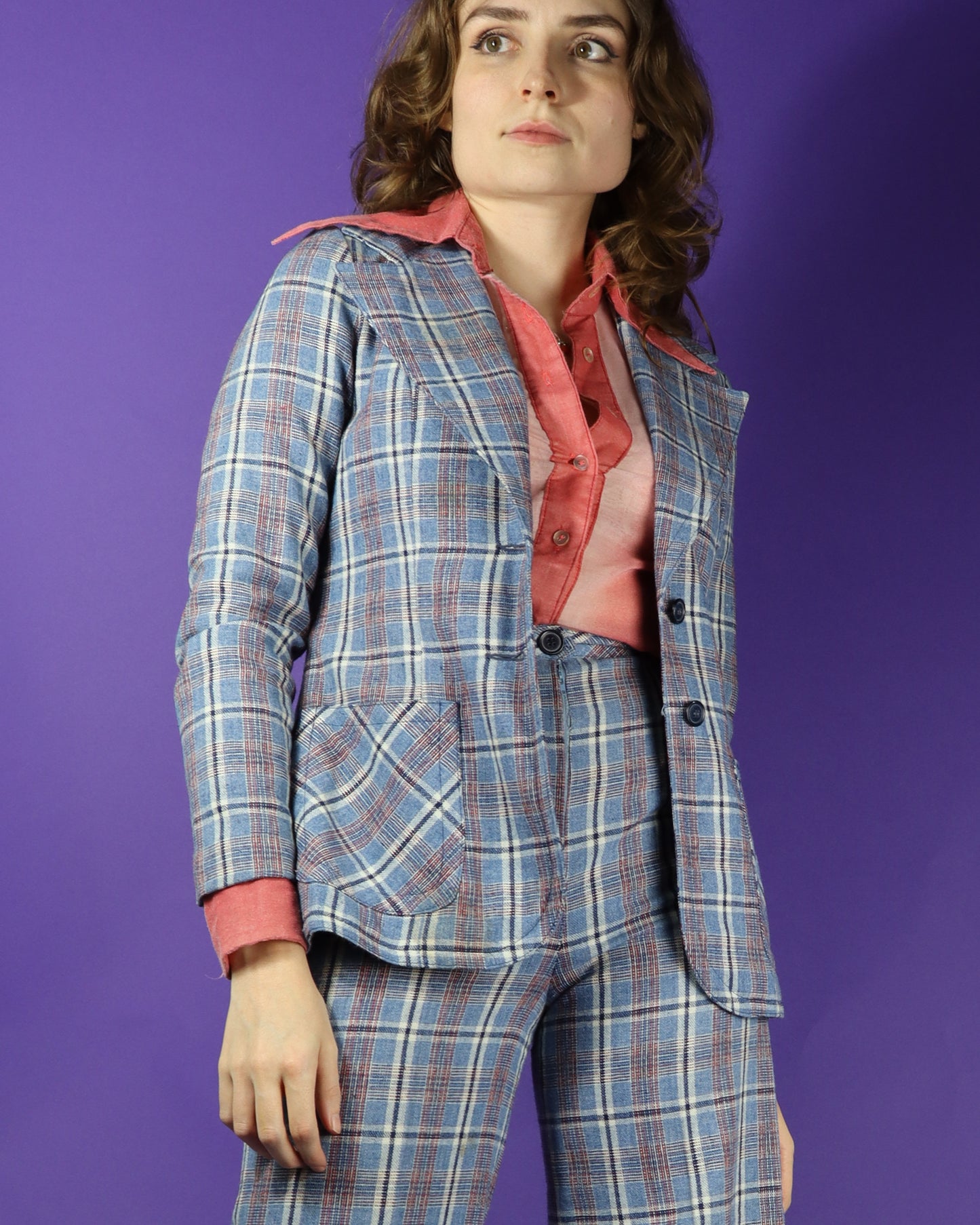 Vintage 1970s Plaid Trouser Suit with Flares