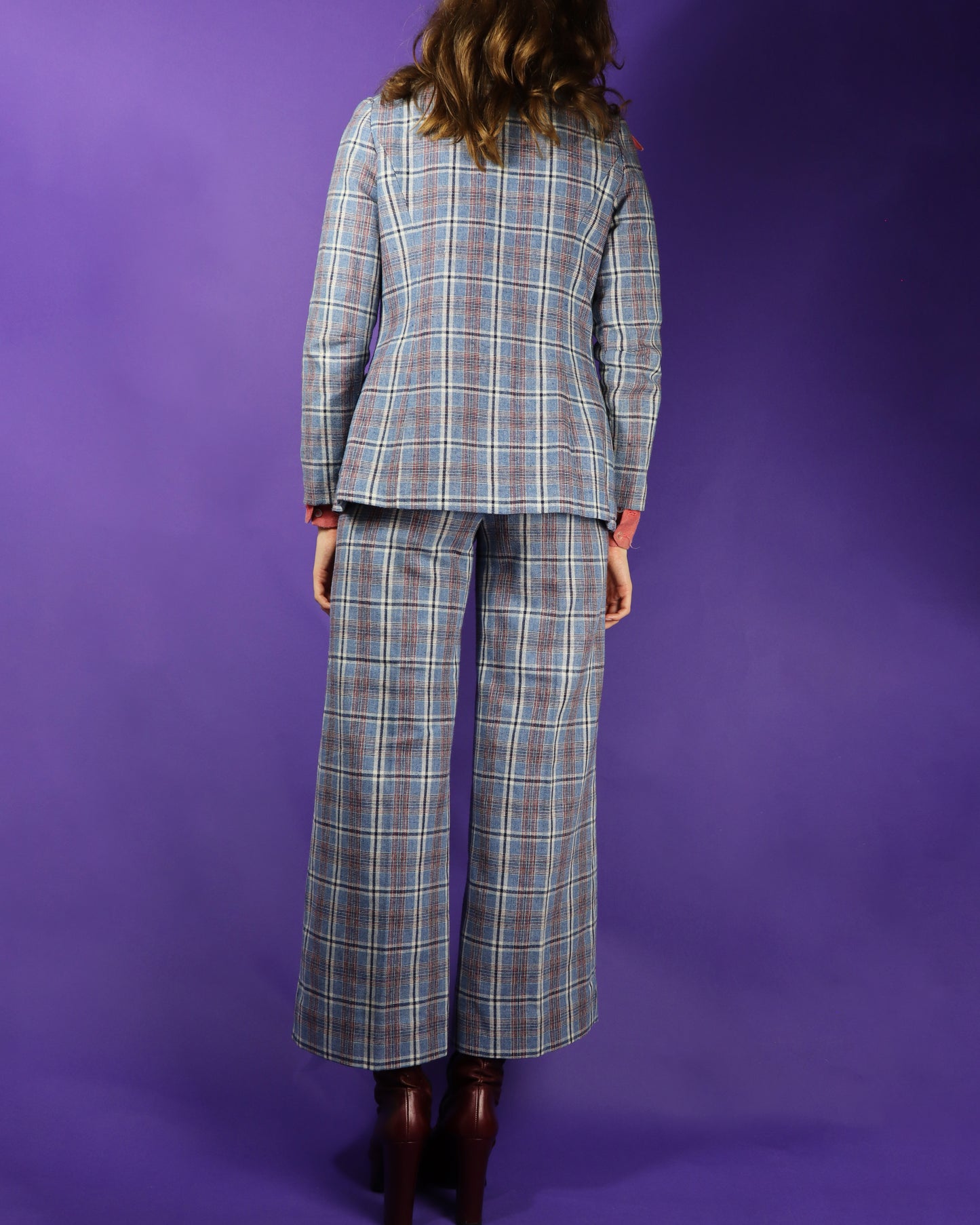 Vintage 1970s Plaid Trouser Suit with Flares