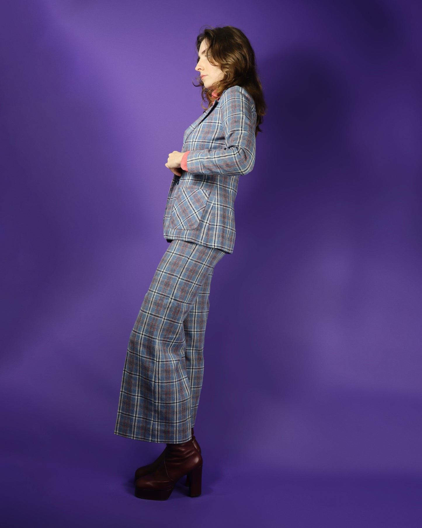 Vintage 1970s Plaid Trouser Suit with Flares