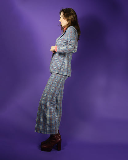 Vintage 1970s Plaid Trouser Suit with Flares