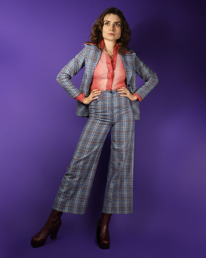 Vintage 1970s Plaid Trouser Suit with Flares