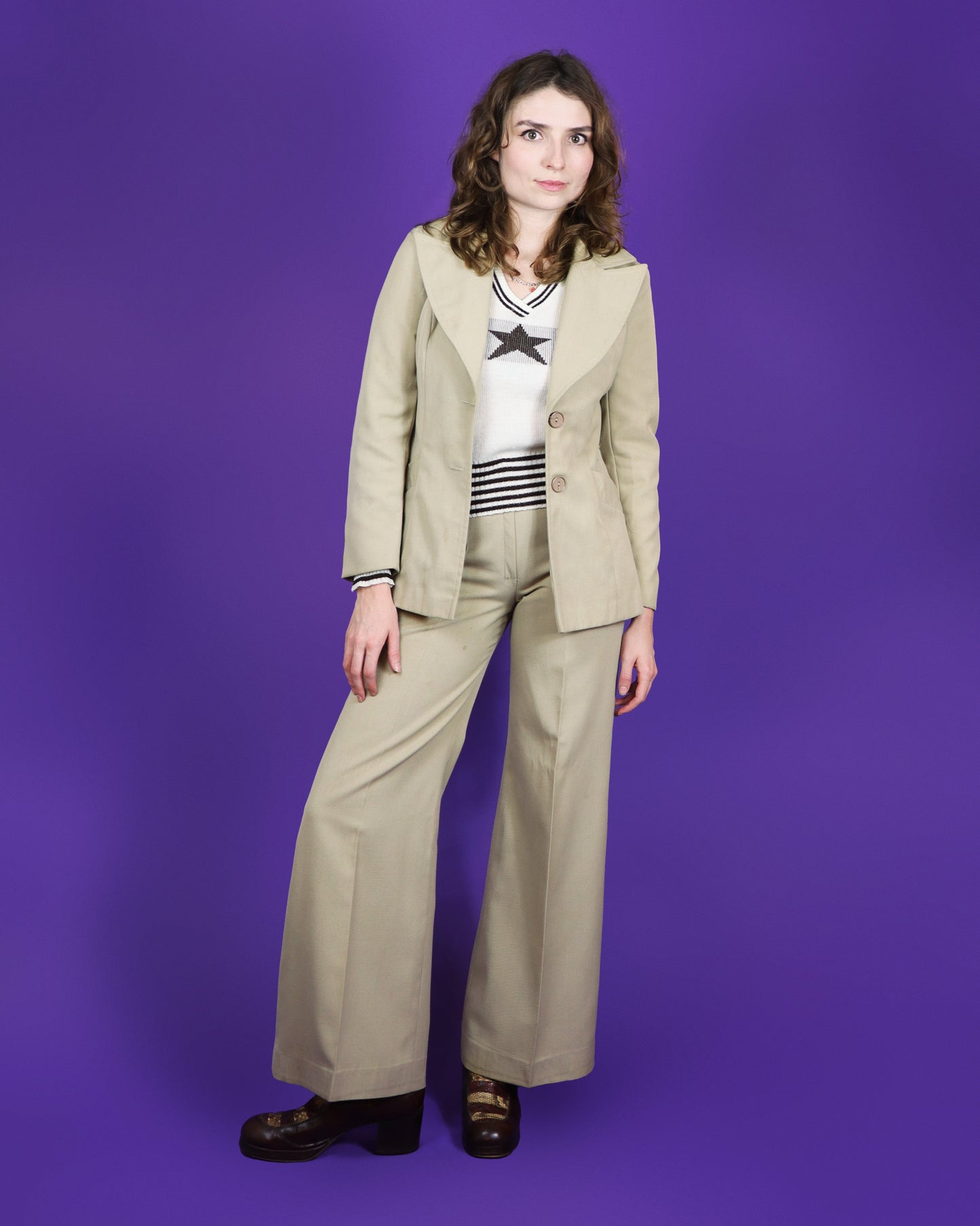 Vintage 1970s Beige Trouser Suit