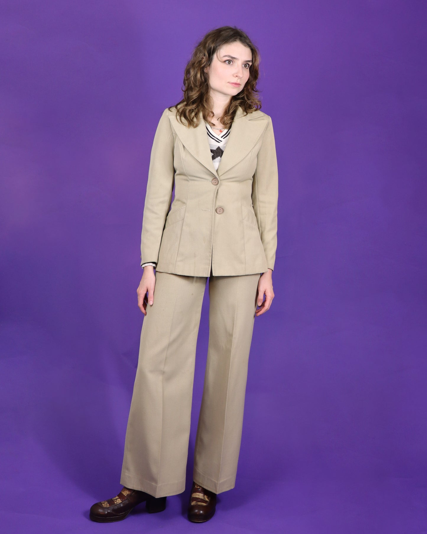 Vintage 1970s Beige Trouser Suit
