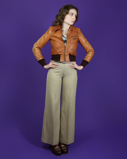 Vintage 1970s Gandalf Tan Leather Bomber Jacket