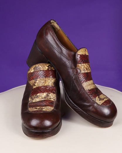 Vintage 1970s Antonio Fluxa Snakeskin Mule Platform Shoes