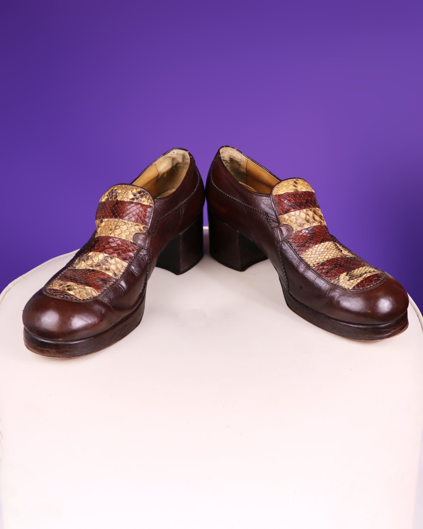 Vintage 1970s Antonio Fluxa Snakeskin Mule Platform Shoes