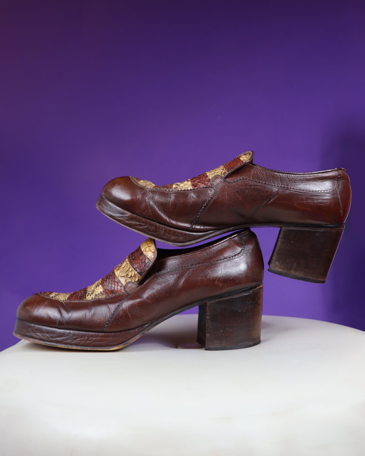 Vintage 1970s Antonio Fluxa Snakeskin Mule Platform Shoes