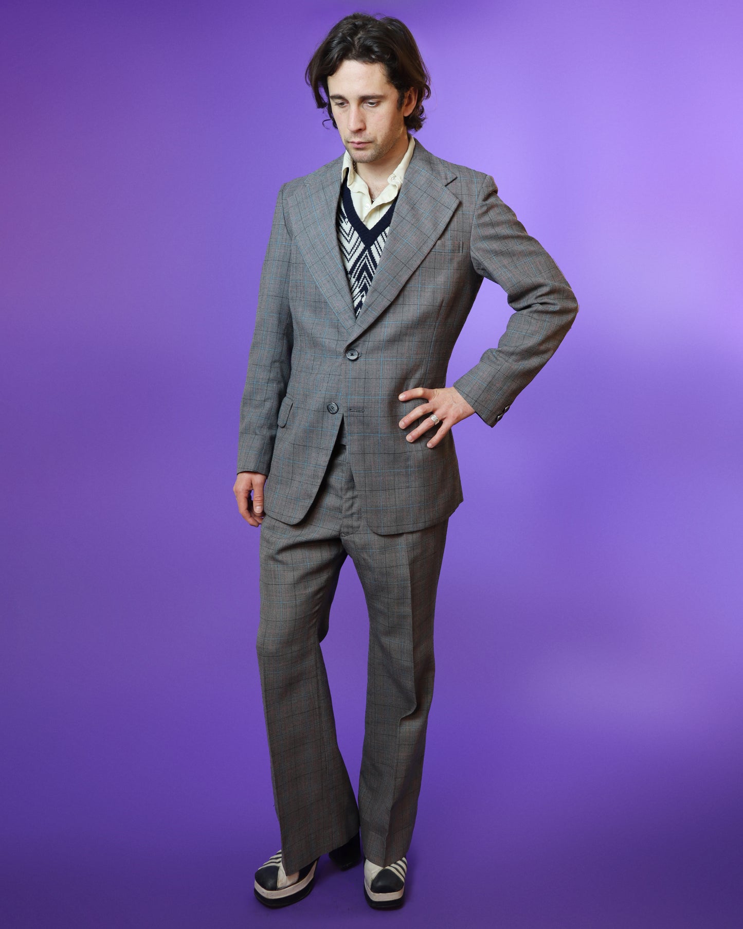 Vintage 1970s Plaid Tailored Suit