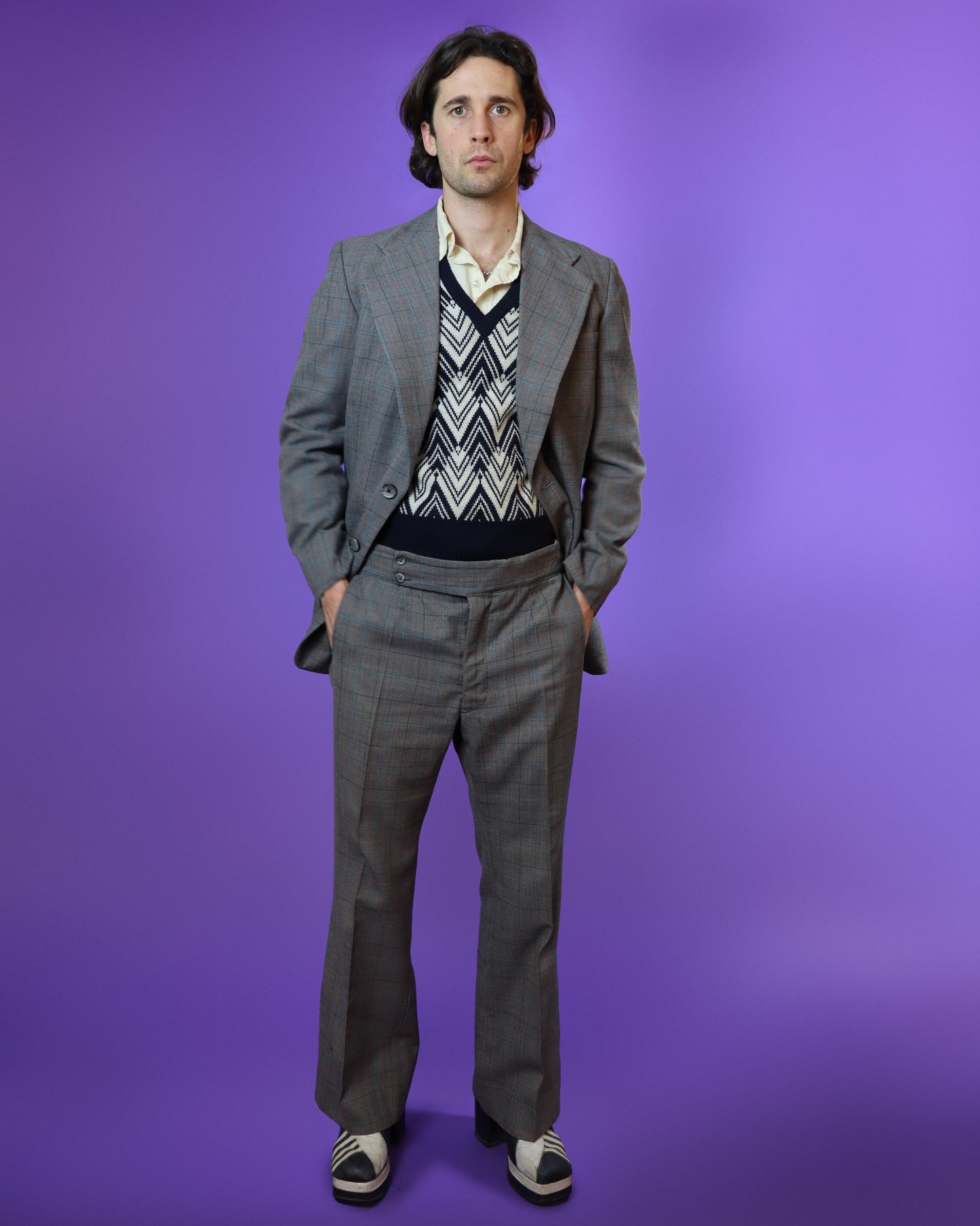 Vintage 1970s Plaid Tailored Suit