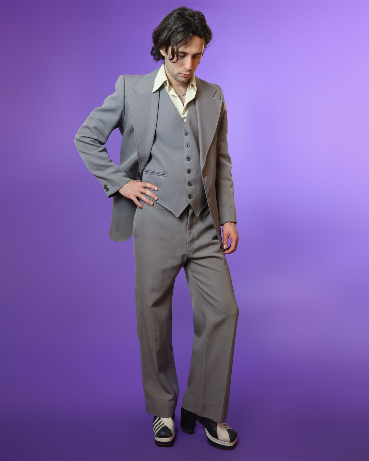 Vintage 1970s Grey 3 Piece Suit