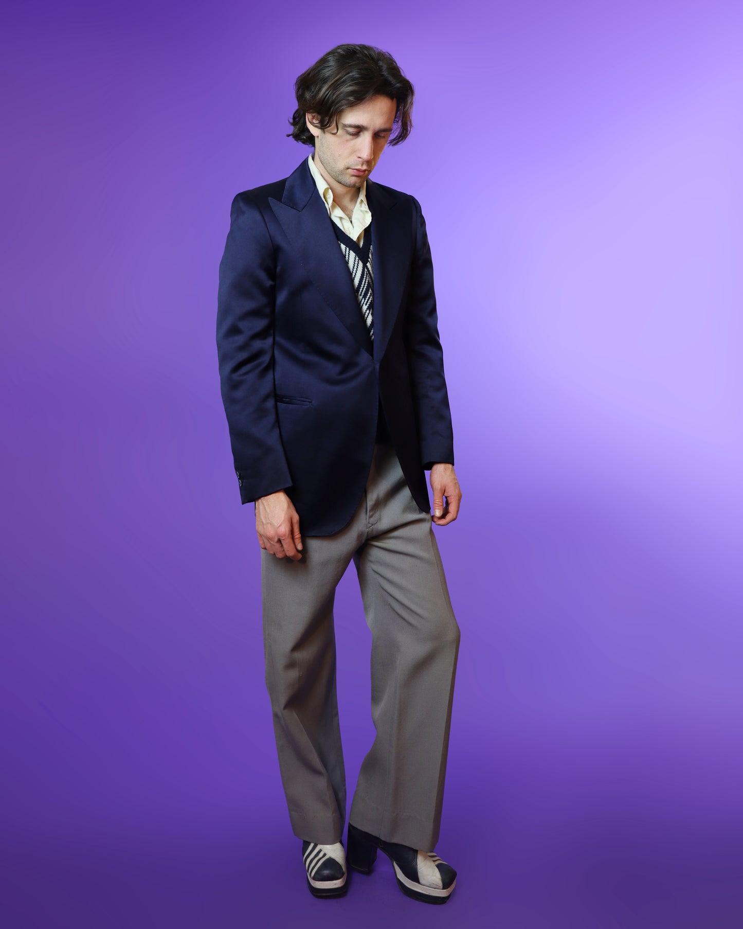 Vintage 1970s Midnight Blue Satin Blazer