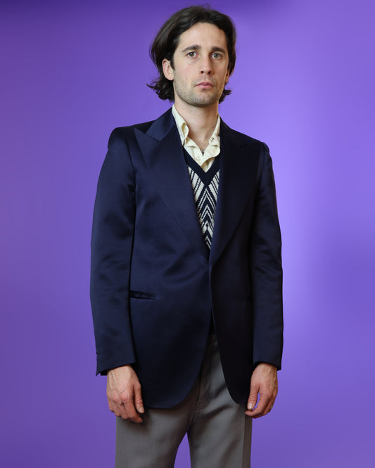 Vintage 1970s Midnight Blue Satin Blazer
