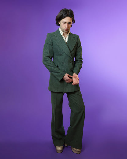 Vintage 1970s Sage Green Woollen Tailored Pinstripe Suit
