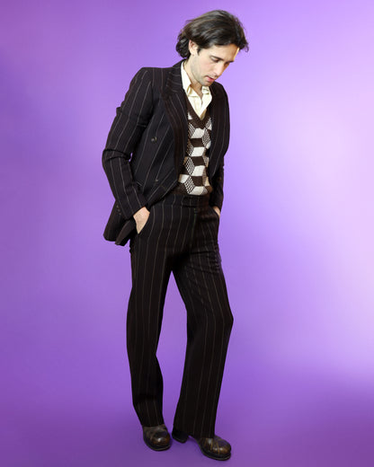 Vintage 1970s Brown Pinstripe Double Breasted Suit