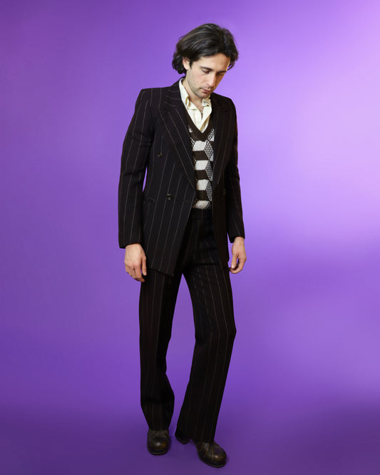 Vintage 1970s Brown Pinstripe Double Breasted Suit