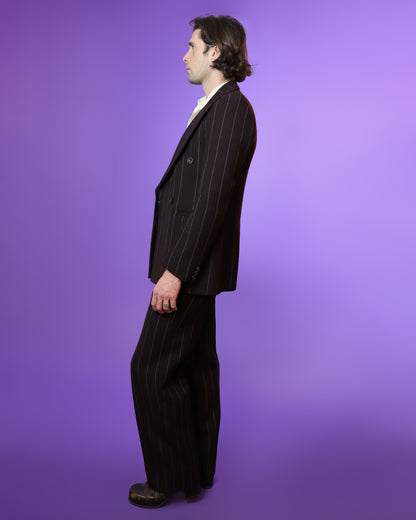 Vintage 1970s Brown Pinstripe Double Breasted Suit