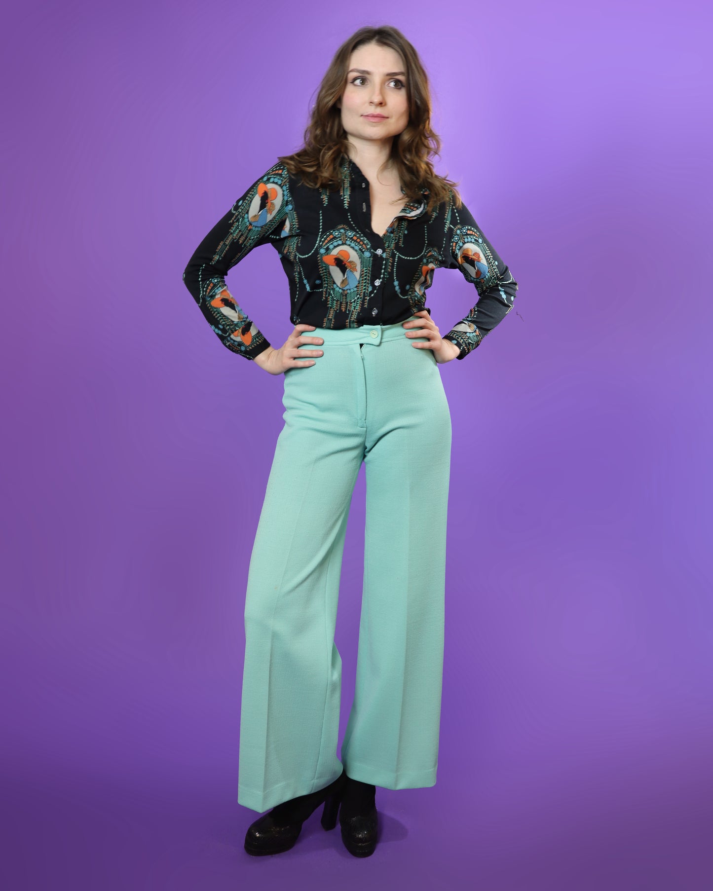 Vintage 1970s Seafoam Green Trouser Suit