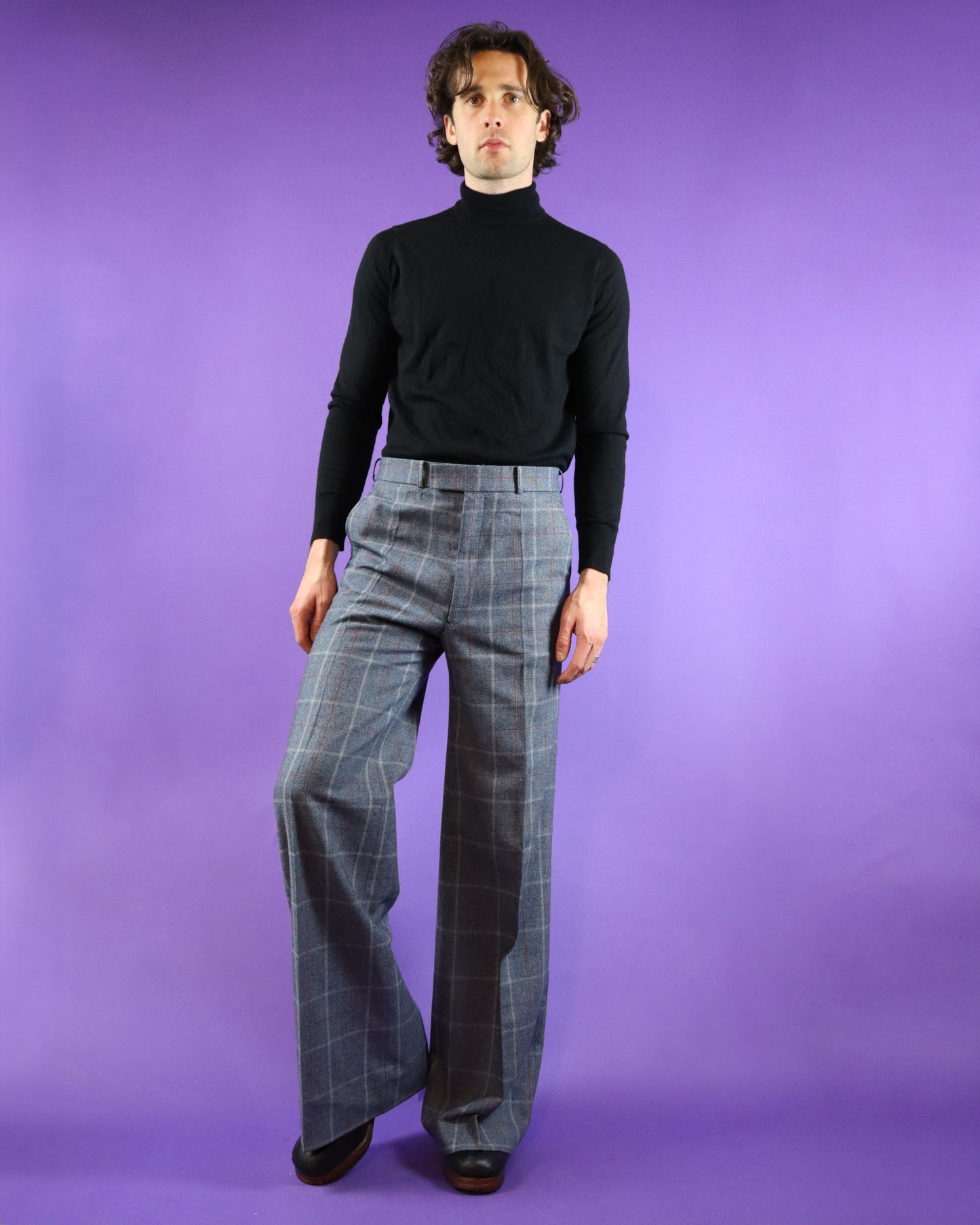 Vintage 1970s Plaid Wool Flares