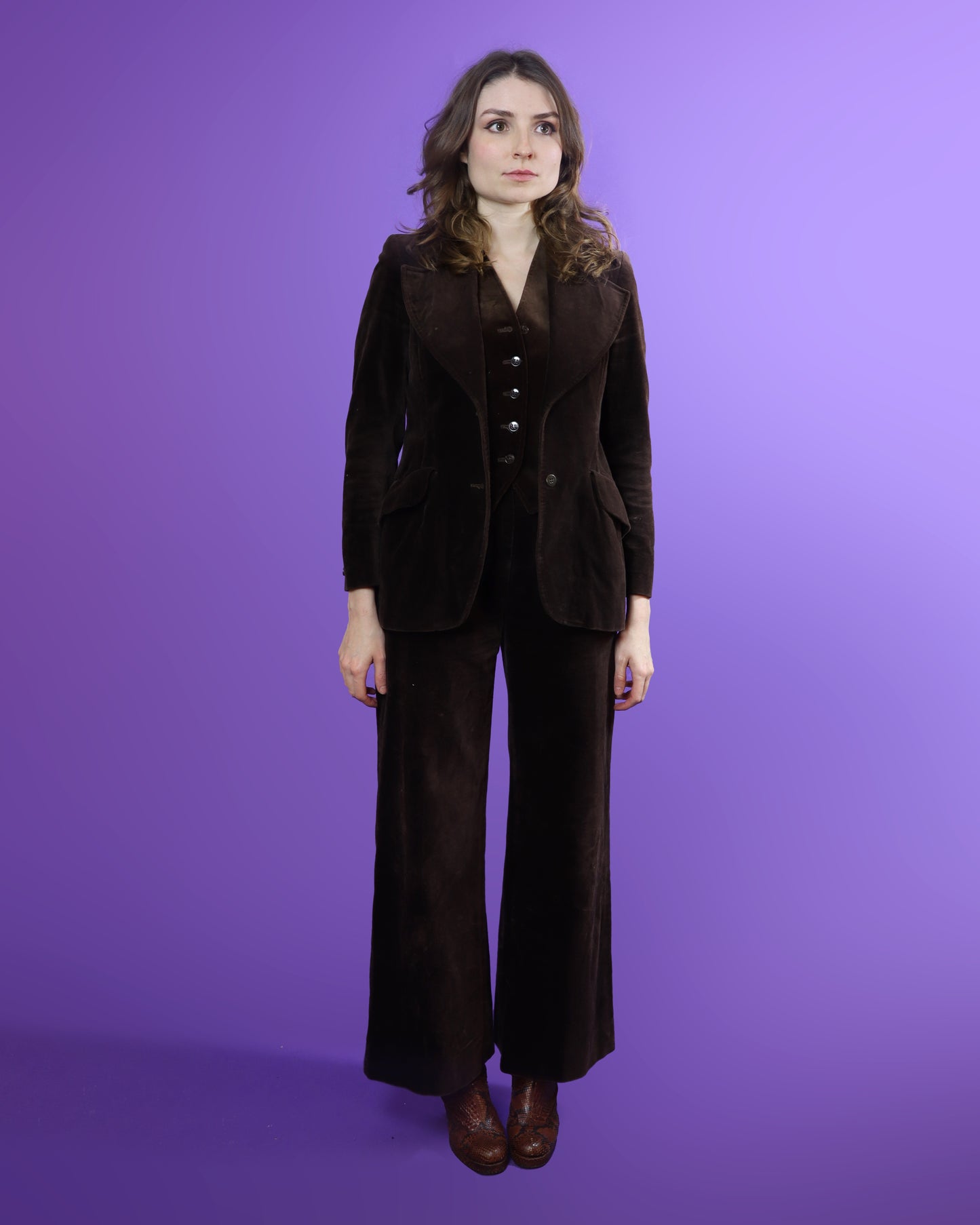 Vintage 1970s Jaeger Brown Velvet 3 Piece Suit