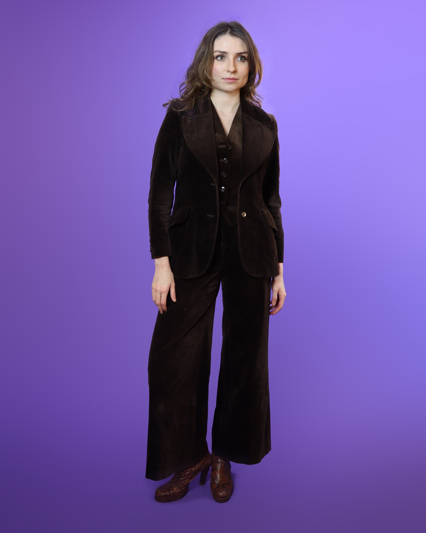 Vintage 1970s Jaeger Brown Velvet 3 Piece Suit