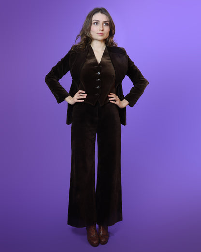 Vintage 1970s Jaeger Brown Velvet 3 Piece Suit