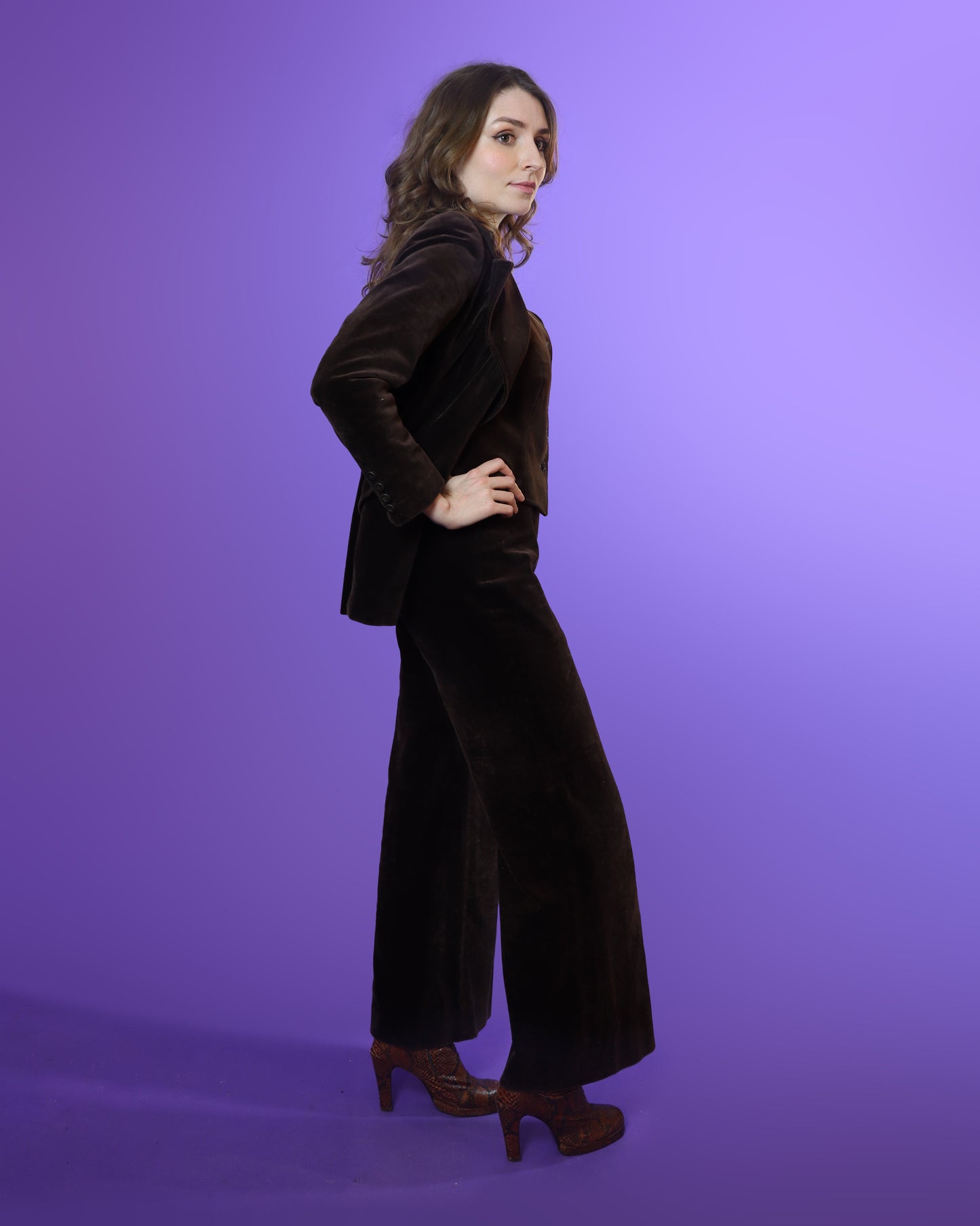 Vintage 1970s Jaeger Brown Velvet 3 Piece Suit