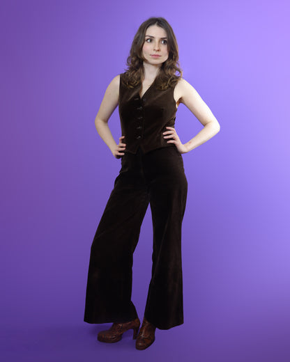 Vintage 1970s Jaeger Brown Velvet 3 Piece Suit