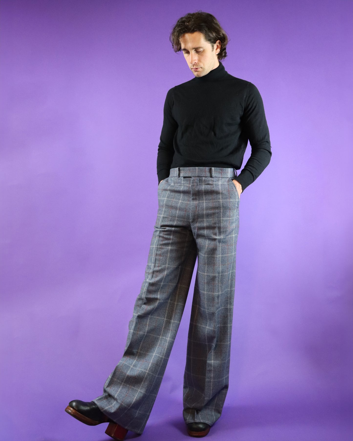 Vintage 1970s Plaid Wool Flares