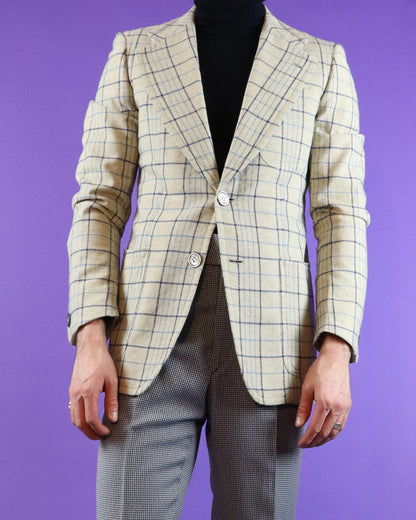 Vintage 1970s Speckled Windowpane Plaid Blazer