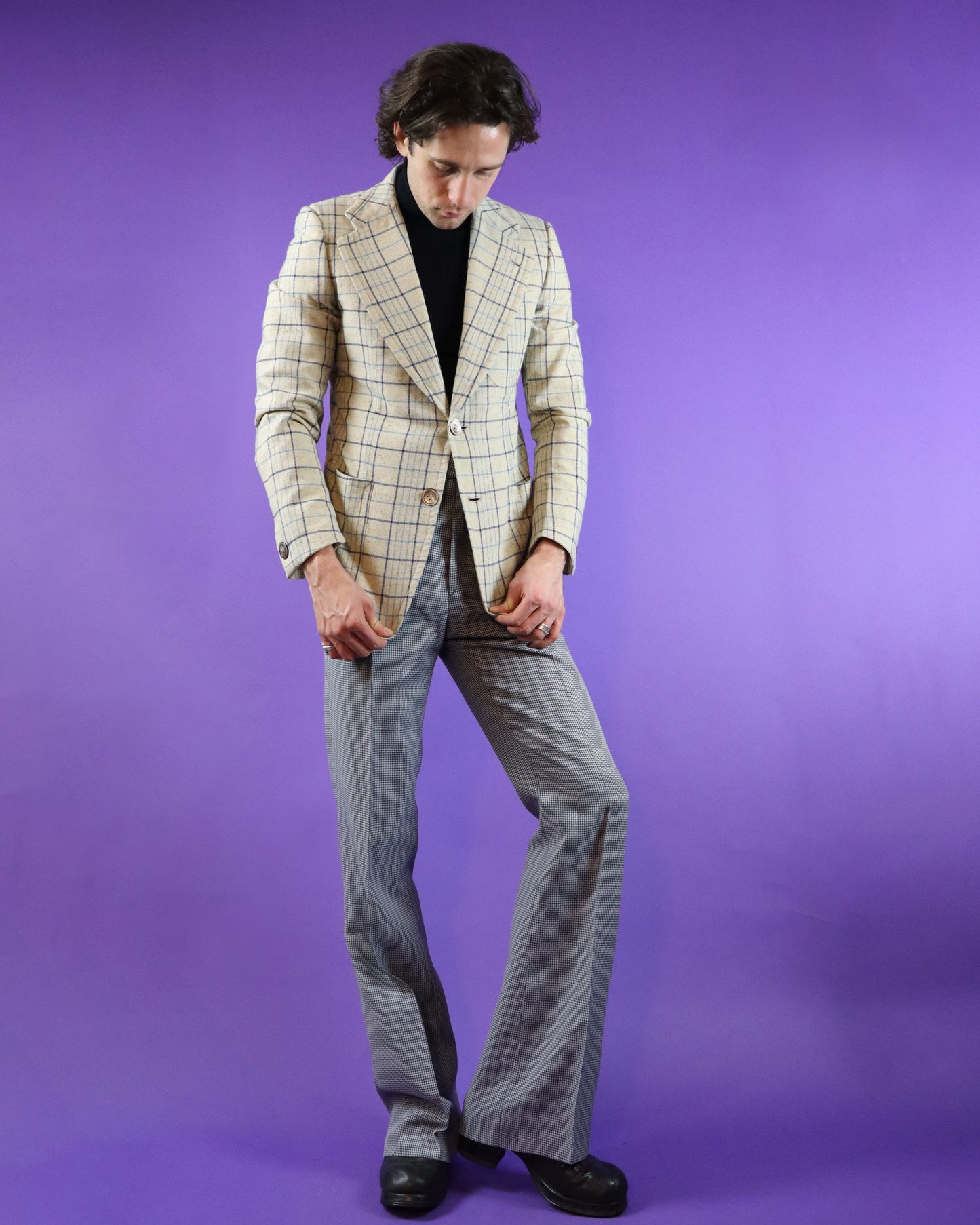 Vintage 1970s Speckled Windowpane Plaid Blazer