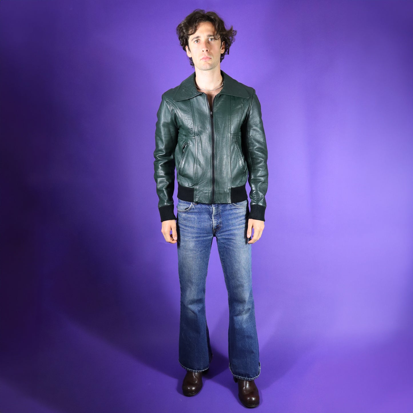 Vintage 1970s Bottle Green Bomber Leather Jacket