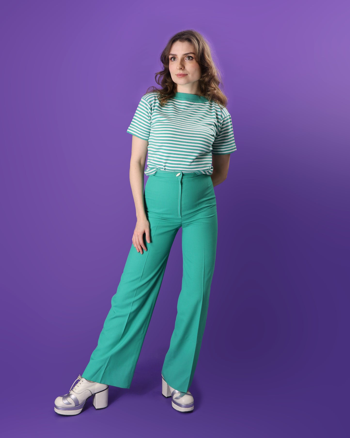 DEADSTOCK Vintage 1970s Jade Green 4 Piece Jaeger Leisure Suit Skirt Flares Set