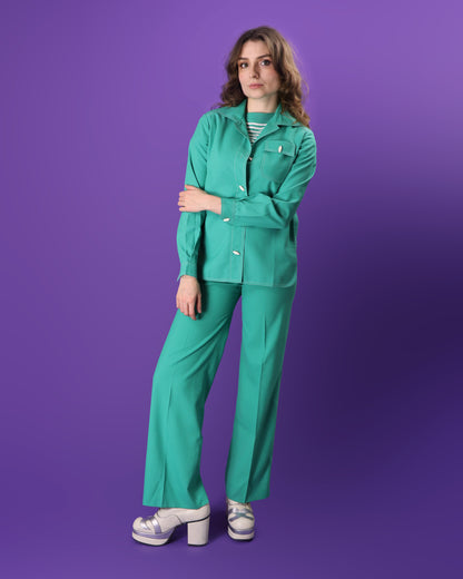 DEADSTOCK Vintage 1970s Jade Green 4 Piece Jaeger Leisure Suit Skirt Flares Set