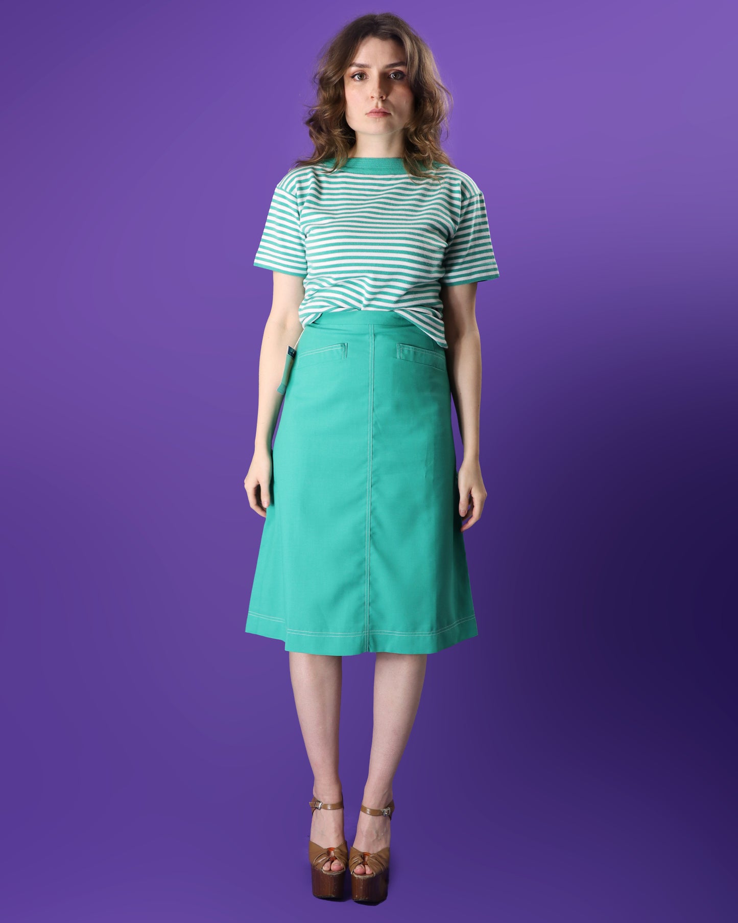 DEADSTOCK Vintage 1970s Jade Green 4 Piece Jaeger Leisure Suit Skirt Flares Set