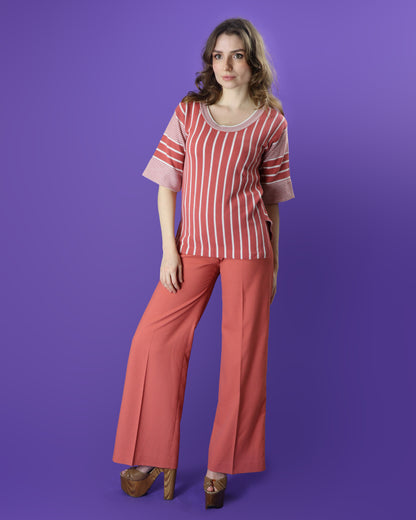 DEADSTOCK Vintage 1970s Jaeger Blush Pink Pant Suit Set Jumper and Flares