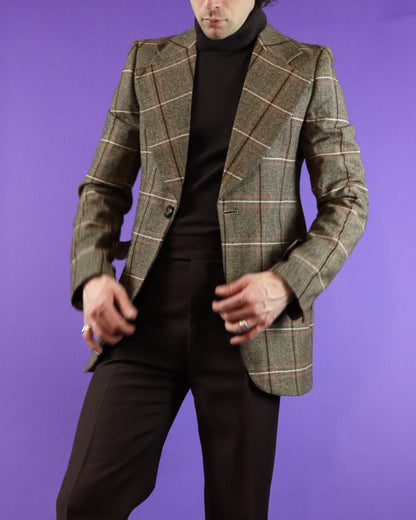 Vintage 1970s Plaid Blazer Brown