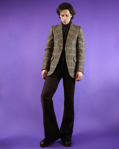 Vintage 1970s Plaid Blazer Brown