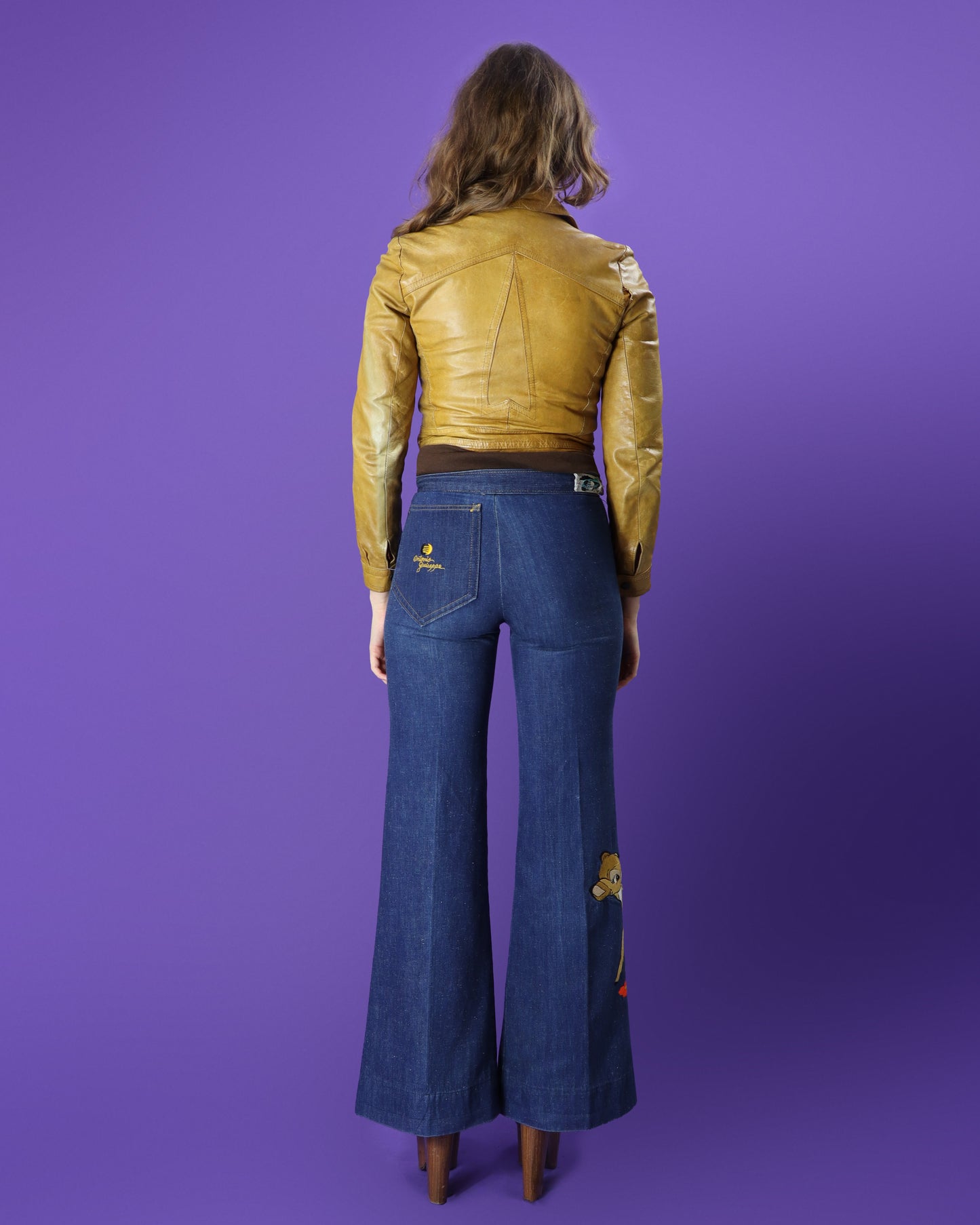 Vintage 1970s Antonio Guiseppe Bambi Denim Embroidered Flares Jeans
