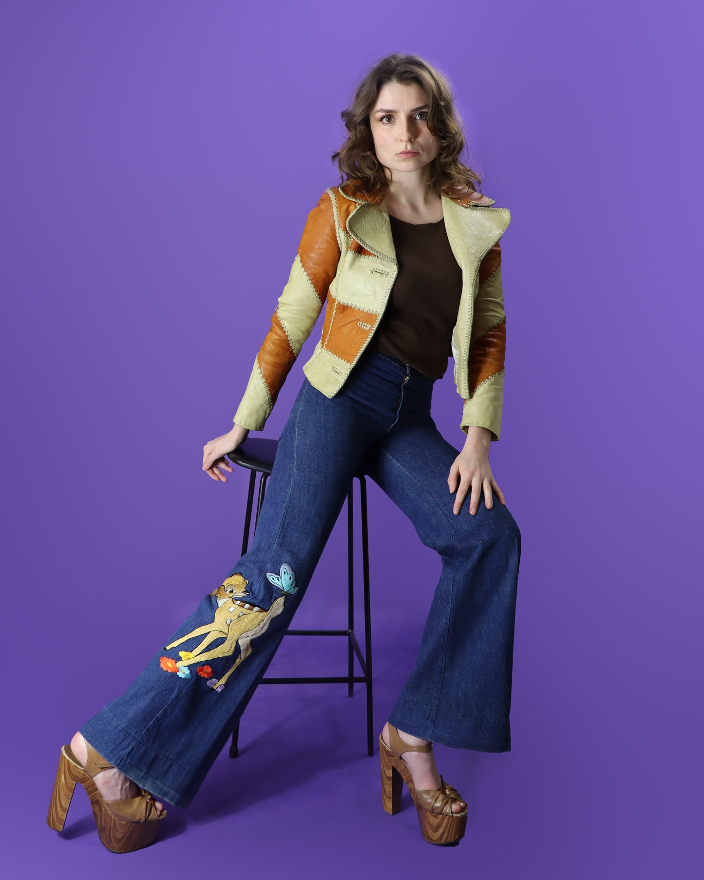 Vintage 1970s Antonio Guiseppe Bambi Denim Embroidered Flares Jeans