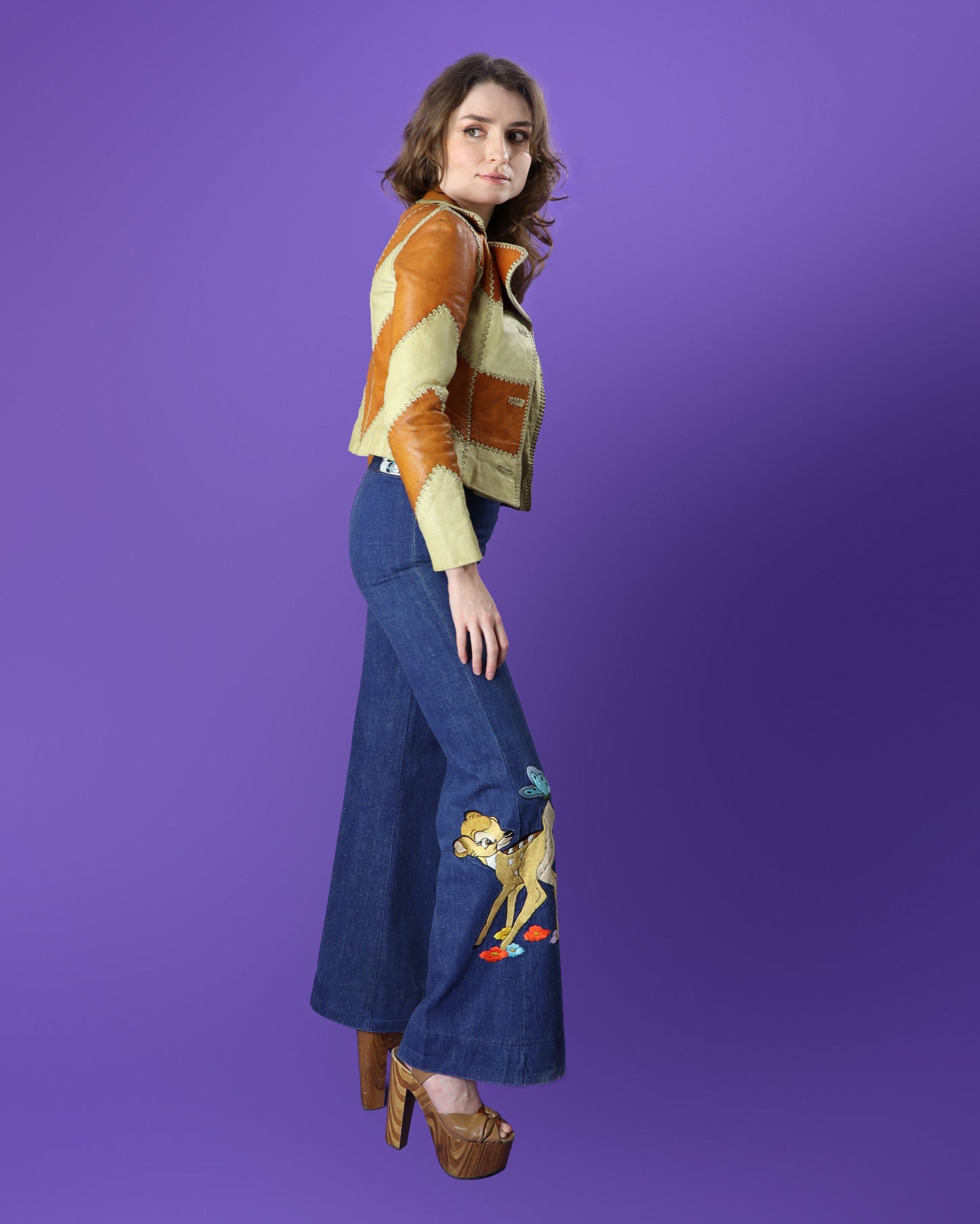 Vintage 1970s Antonio Guiseppe Bambi Denim Embroidered Flares Jeans